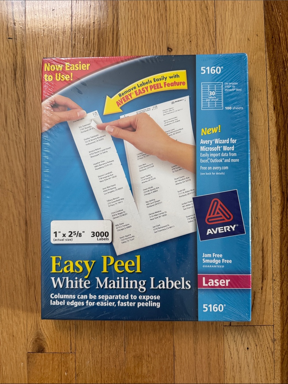Avery Easy Peel White Mailing Labels 5160 - 3000 labels (Brand New)